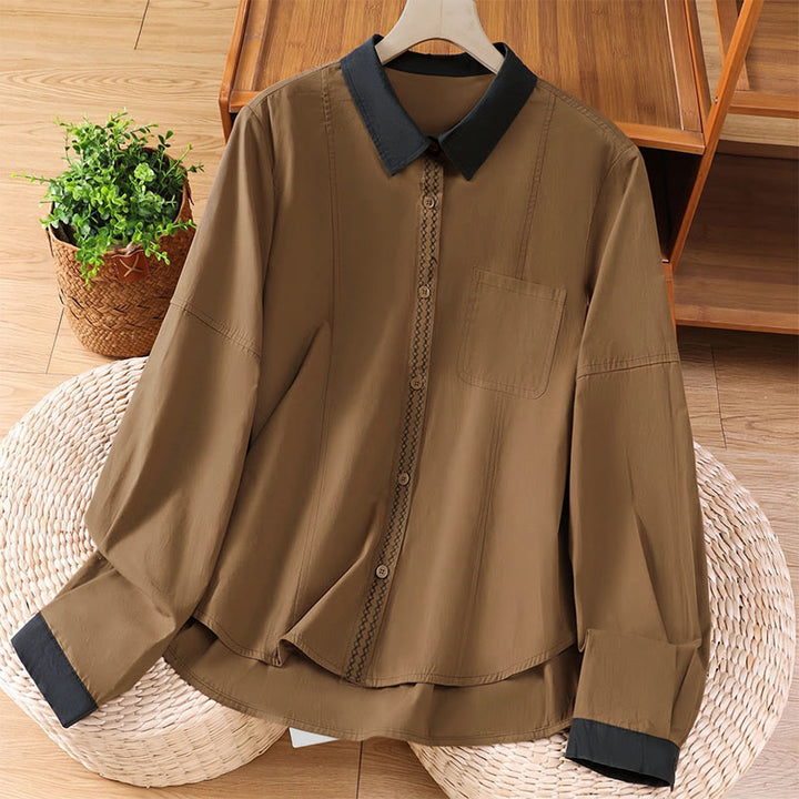 Buddha Stones Lässiges, minimalistisches Langarmshirt für Damen mit Kontrastbesatz und aufgesetzter Tasche – ideal für den Sommer. - Peru - US8-10, UK/AU12-14, EU40-42 (2XL) - image 9