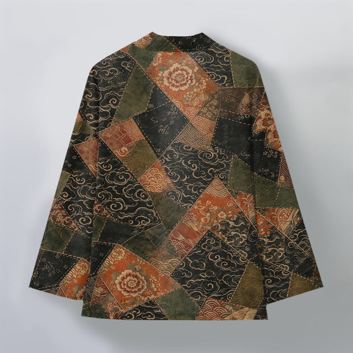 Buddha Stones Kimono aus Baumwolle im Vintage-Patchwork-Design mit Wellenmuster und offener Vorderseite für Herren - image 2