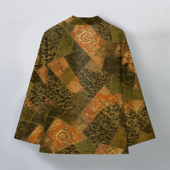 Buddha Stones Kimono aus Baumwolle im Vintage-Patchwork-Design mit Wellenmuster und offener Vorderseite für Herren - image 8