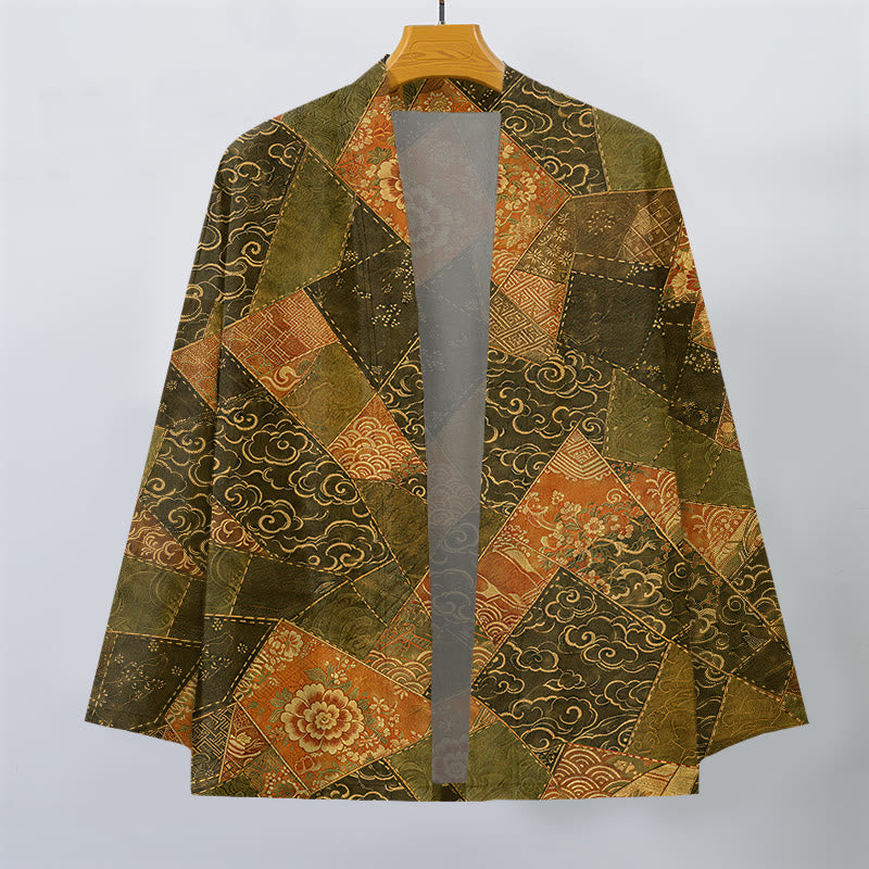 Buddha Stones Kimono aus Baumwolle im Vintage-Patchwork-Design mit Wellenmuster und offener Vorderseite für Herren - image 7