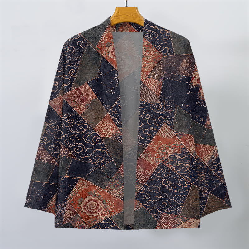 Buddha Stones Kimono aus Baumwolle im Vintage-Patchwork-Design mit Wellenmuster und offener Vorderseite für Herren - image 10