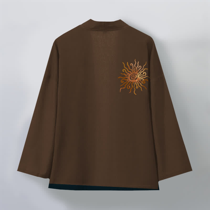 Buddha Stones Kimono aus Baumwolle mit goldenem Sonnenmuster und offener Vorderseite für Herren - image 8