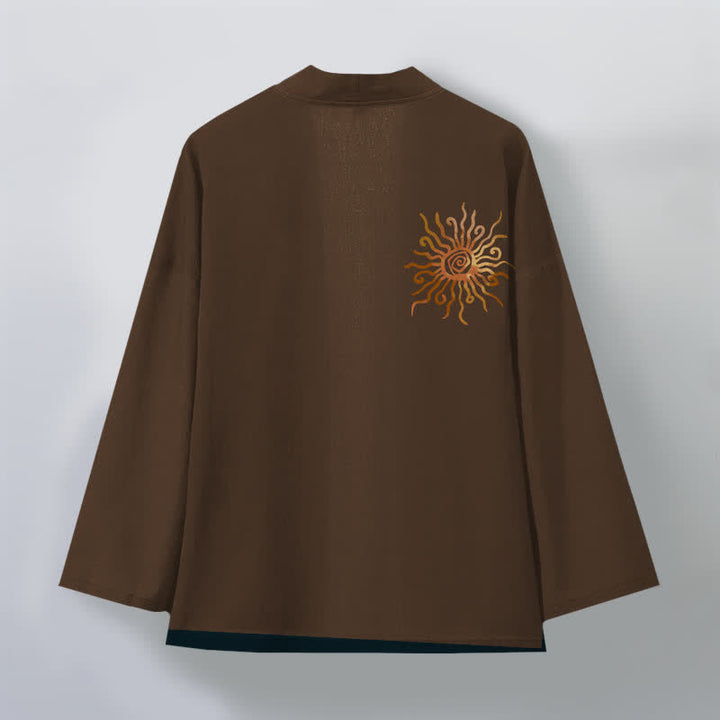 Buddha Stones Kimono aus Baumwolle mit goldenem Sonnenmuster und offener Vorderseite für Herren - image 8