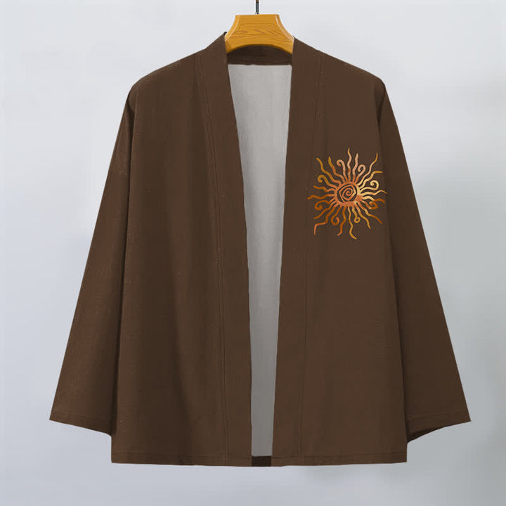 Buddha Stones Kimono aus Baumwolle mit goldenem Sonnenmuster und offener Vorderseite für Herren - image 7