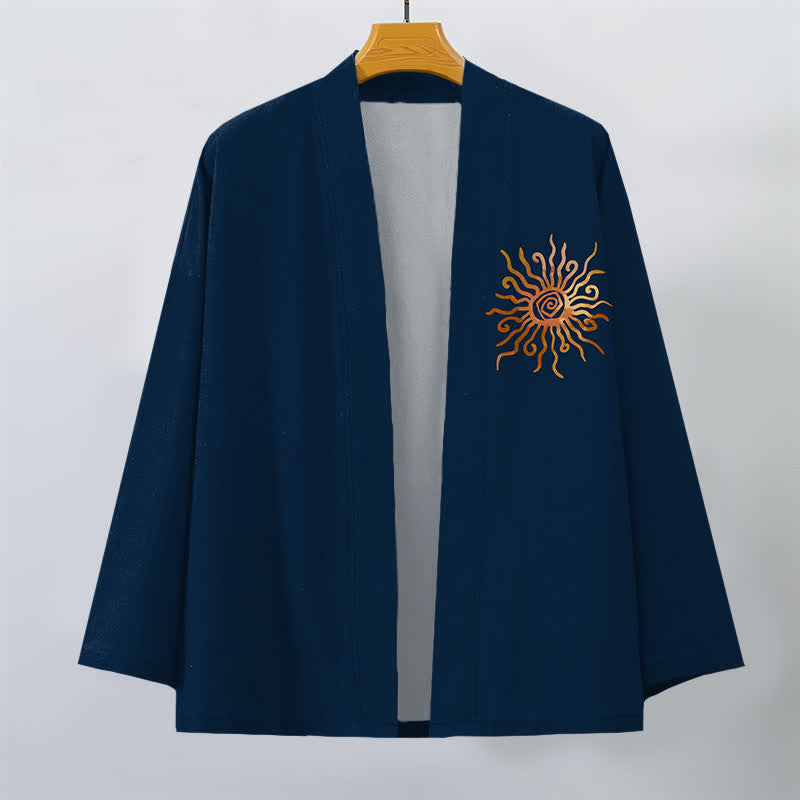 Buddha Stones Kimono aus Baumwolle mit goldenem Sonnenmuster und offener Vorderseite für Herren - image 10