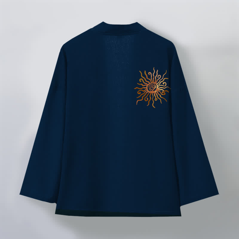 Buddha Stones Kimono aus Baumwolle mit goldenem Sonnenmuster und offener Vorderseite für Herren - image 11