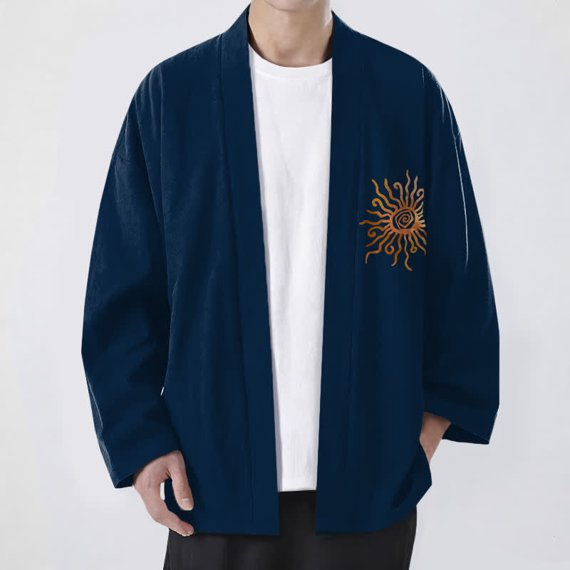 Buddha Stones Kimono aus Baumwolle mit goldenem Sonnenmuster und offener Vorderseite für Herren - Marine - US/UK/AU48, EU58 (4XL) - image 9