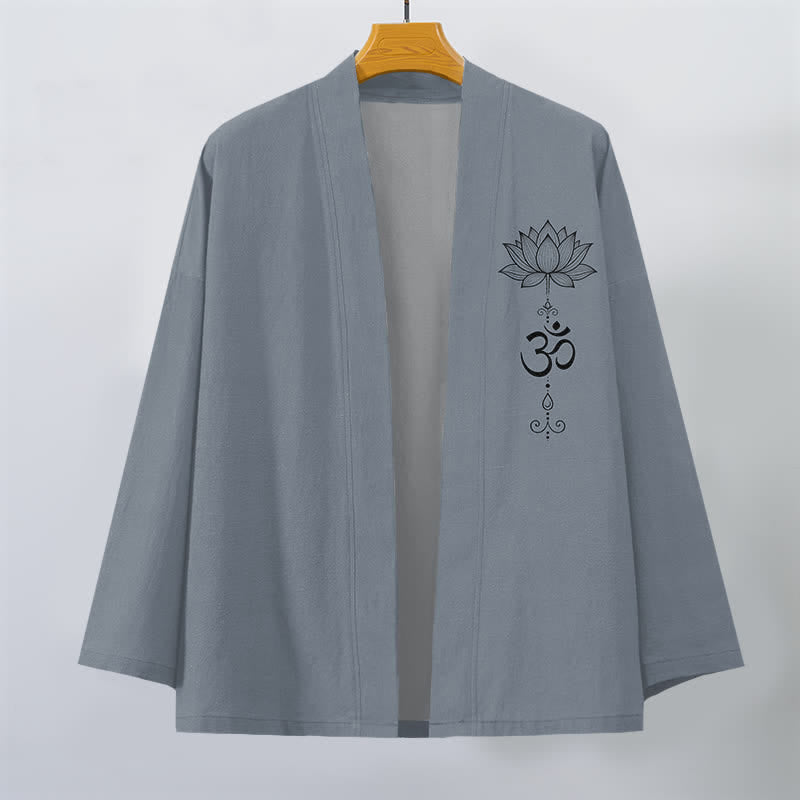 Buddha Stones Kimono aus Baumwolle mit Zen-Lotusmuster und offener Vorderseite für Herren - image 1