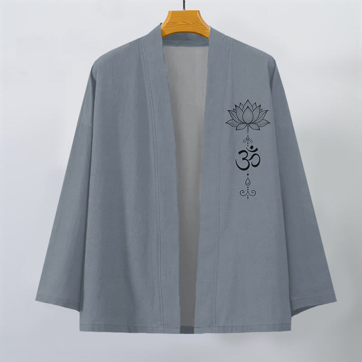 Buddha Stones Kimono aus Baumwolle mit Zen-Lotusmuster und offener Vorderseite für Herren - image 1