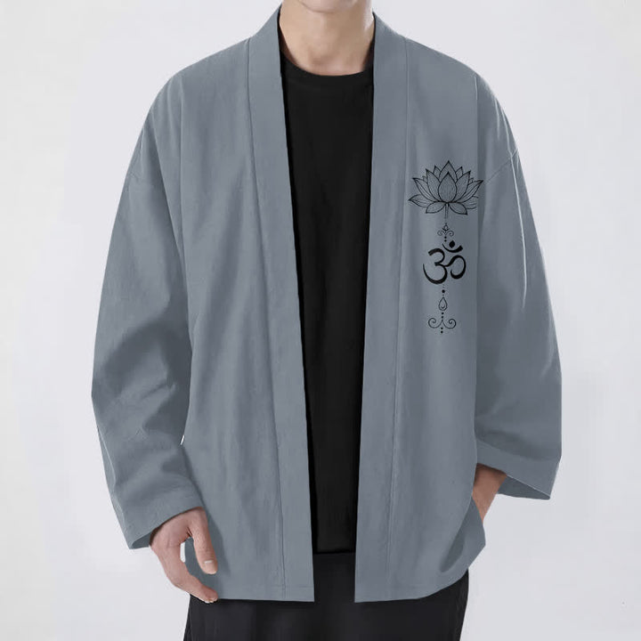 Buddha Stones Kimono aus Baumwolle mit Zen-Lotusmuster und offener Vorderseite für Herren - Schiefergrau - US/UK/AU48, EU58 (4XL) - image 0