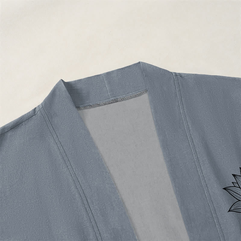 Buddha Stones Kimono aus Baumwolle mit Zen-Lotusmuster und offener Vorderseite für Herren - image 3