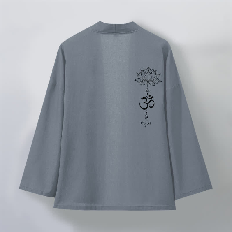 Buddha Stones Kimono aus Baumwolle mit Zen-Lotusmuster und offener Vorderseite für Herren - image 2