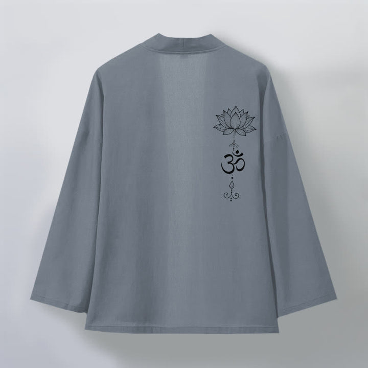 Buddha Stones Kimono aus Baumwolle mit Zen-Lotusmuster und offener Vorderseite für Herren - image 2