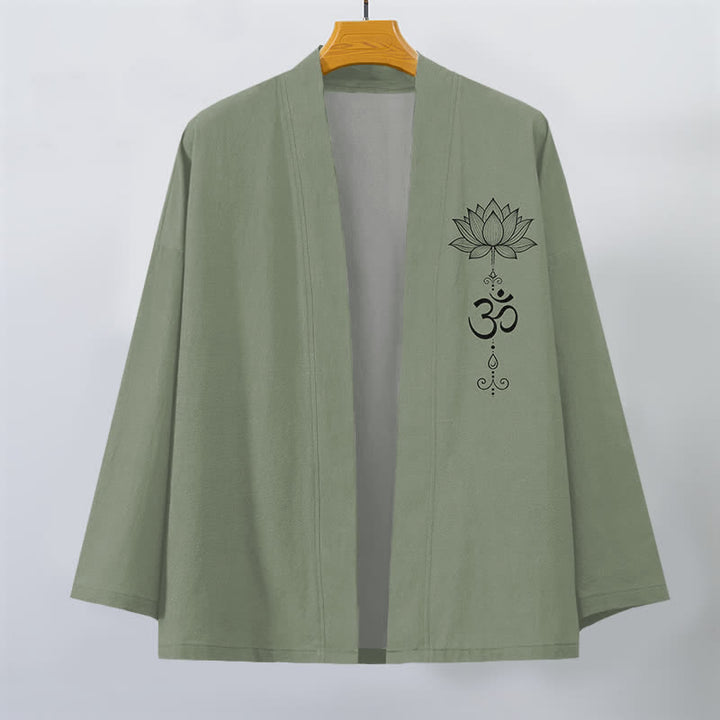 Buddha Stones Kimono aus Baumwolle mit Zen-Lotusmuster und offener Vorderseite für Herren - image 7