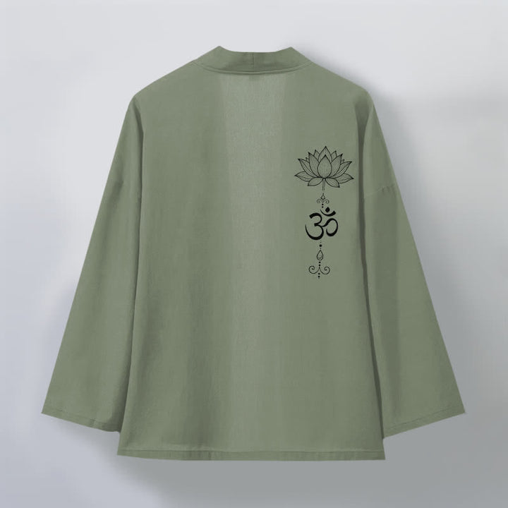 Buddha Stones Kimono aus Baumwolle mit Zen-Lotusmuster und offener Vorderseite für Herren - image 8