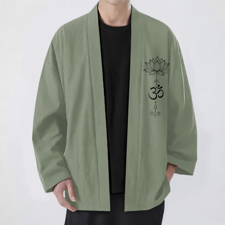 Buddha Stones Kimono aus Baumwolle mit Zen-Lotusmuster und offener Vorderseite für Herren - Dunkelmeergrün - US/UK/AU48, EU58 (4XL) - image 6