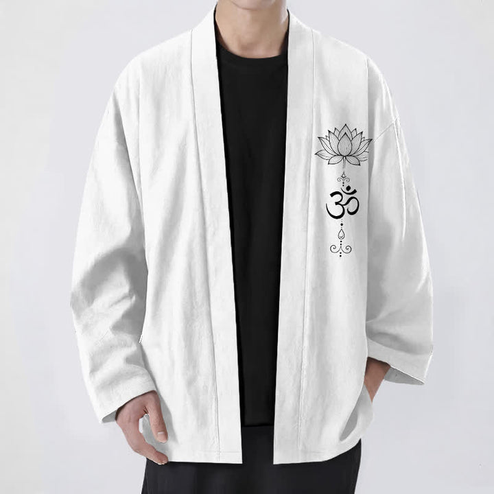 Buddha Stones Kimono aus Baumwolle mit Zen-Lotusmuster und offener Vorderseite für Herren - Weiß - US/UK/AU48, EU58 (4XL) - image 9