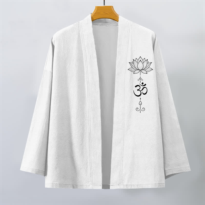 Buddha Stones Kimono aus Baumwolle mit Zen-Lotusmuster und offener Vorderseite für Herren - image 10