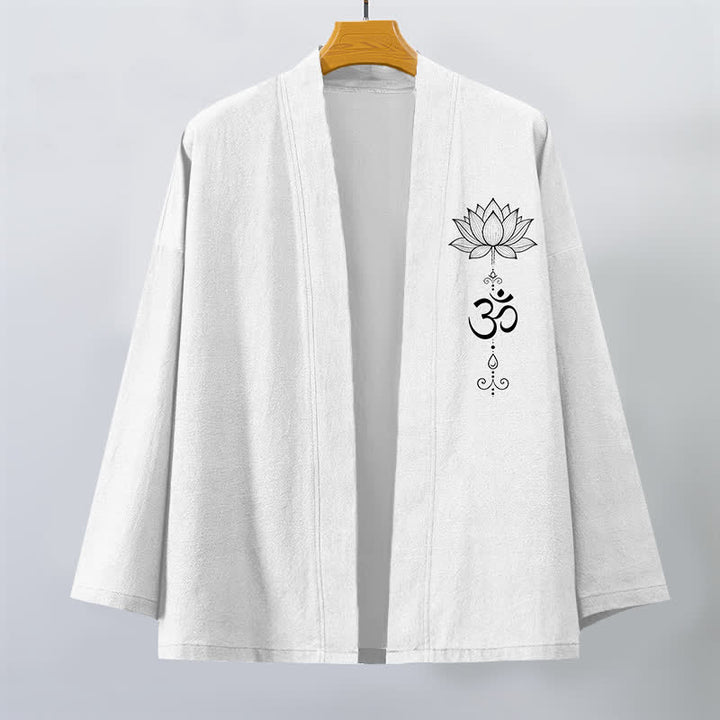 Buddha Stones Kimono aus Baumwolle mit Zen-Lotusmuster und offener Vorderseite für Herren - image 10