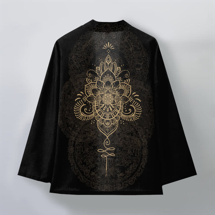 Buddha Stones Kimono aus Baumwolle mit symmetrischem, floralem Mandala-Muster und offener Vorderseite für Herren - image 2