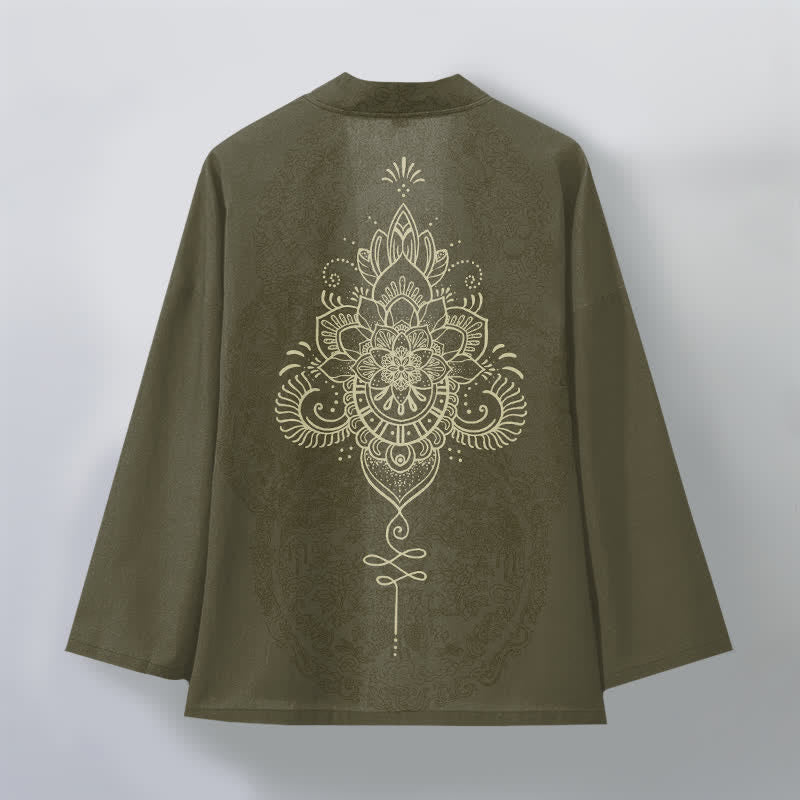 Buddha Stones Kimono aus Baumwolle mit symmetrischem, floralem Mandala-Muster und offener Vorderseite für Herren - image 8