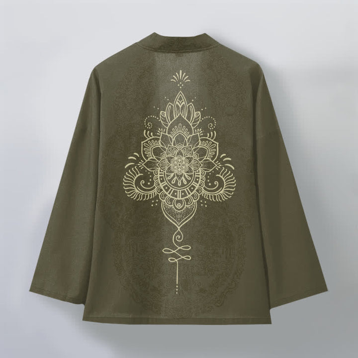 Buddha Stones Kimono aus Baumwolle mit symmetrischem, floralem Mandala-Muster und offener Vorderseite für Herren - image 8