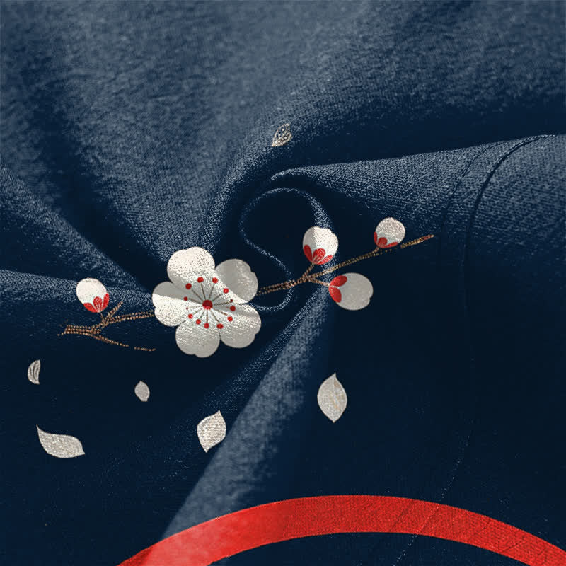 Buddha Stones Baumwollkimono für Herren mit zwei Koi-Karpfen, Sakura-Wellenmuster und offener Vorderseite - image 5