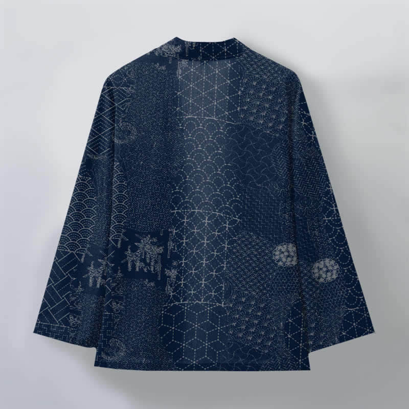 Buddha Stones Baumwollkimono mit Seigaiha-Asanoha-Muster und offener Vorderseite für Herren - image 2