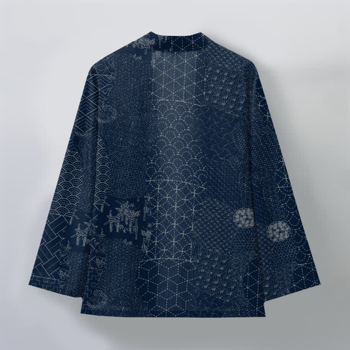 Buddha Stones Baumwollkimono mit Seigaiha-Asanoha-Muster und offener Vorderseite für Herren - image 2