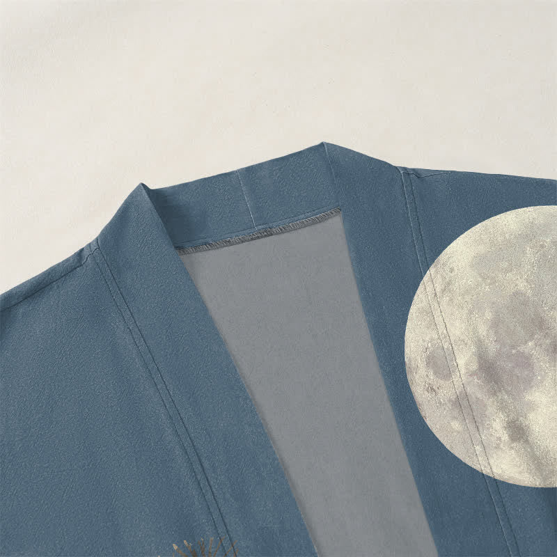 Buddha Stones Kimono aus Baumwolle mit Vollmond-Kiefernmuster und offener Vorderseite für Herren - image 3