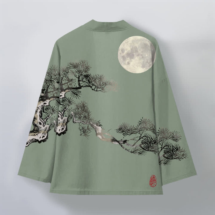 Buddha Stones Kimono aus Baumwolle mit Vollmond-Kiefernmuster und offener Vorderseite für Herren - image 11