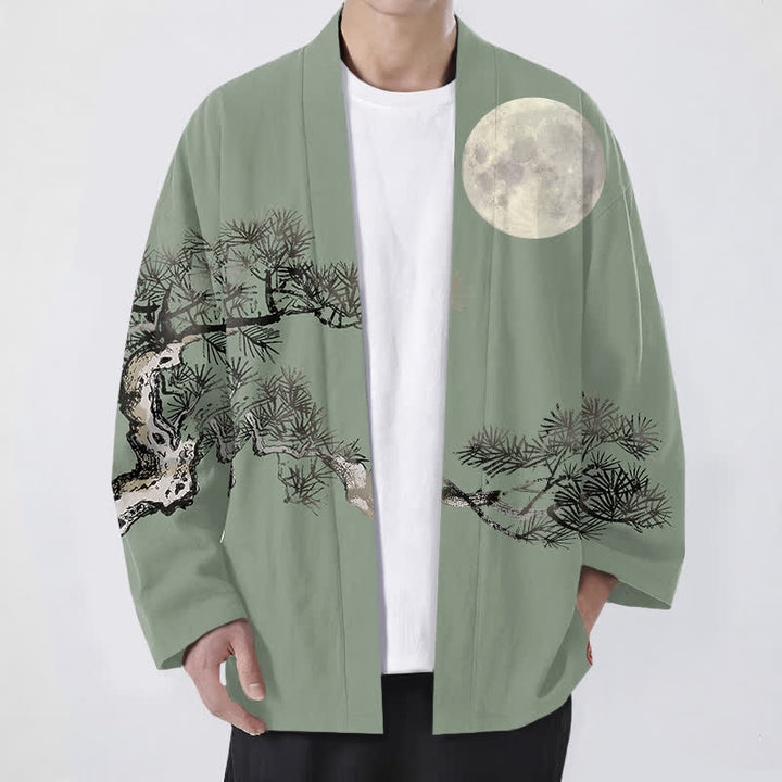 Buddha Stones Kimono aus Baumwolle mit Vollmond-Kiefernmuster und offener Vorderseite für Herren - Dunkelmeergrün - US/UK/AU48, EU58 (4XL) - image 9