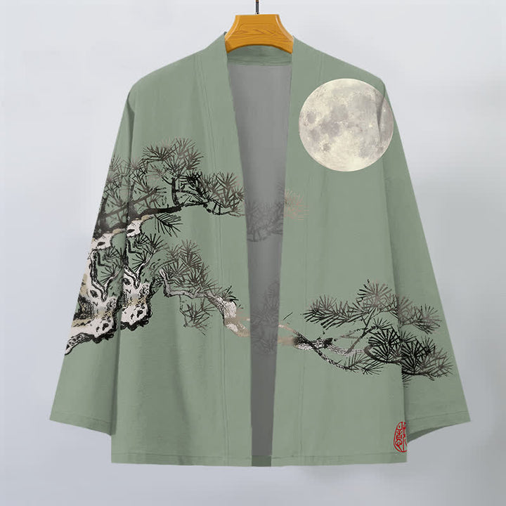 Buddha Stones Kimono aus Baumwolle mit Vollmond-Kiefernmuster und offener Vorderseite für Herren - image 10