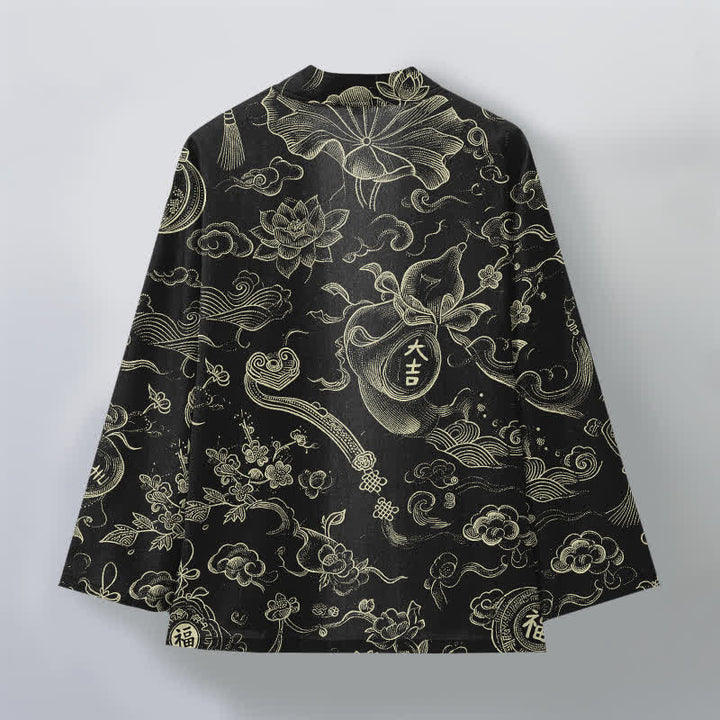 Buddha Stones Kimono aus Baumwolle mit Lotus- und Wolkenmuster und offener Vorderseite für Herren - image 2