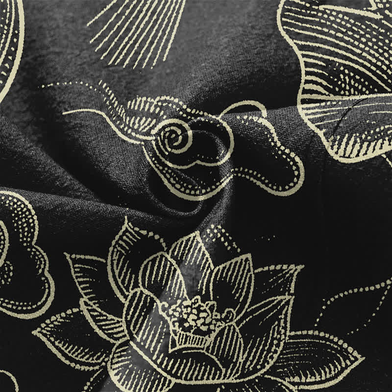 Buddha Stones Kimono aus Baumwolle mit Lotus- und Wolkenmuster und offener Vorderseite für Herren - image 5