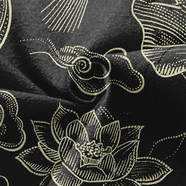 Buddha Stones Kimono aus Baumwolle mit Lotus- und Wolkenmuster und offener Vorderseite für Herren - image 5