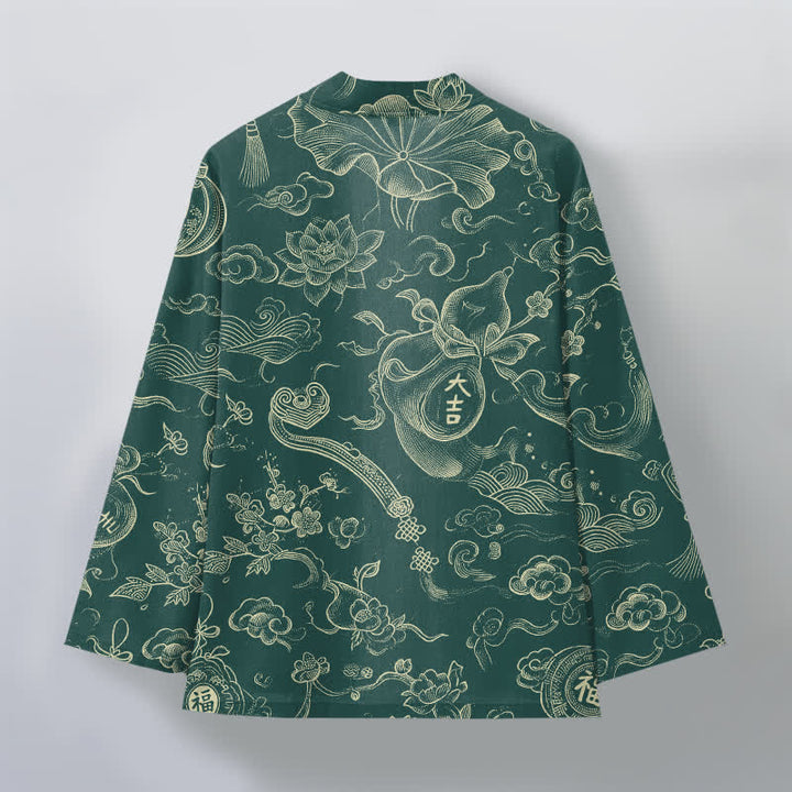 Buddha Stones Kimono aus Baumwolle mit Lotus- und Wolkenmuster und offener Vorderseite für Herren - image 8