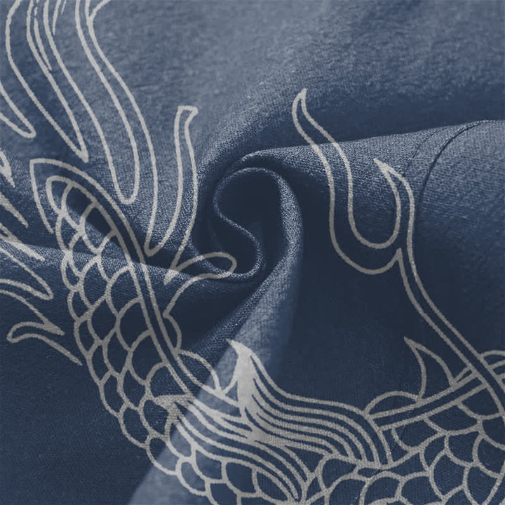Buddha Stones Weißer Baumwollkimono mit Drachen- und Wolkenmuster, offener Vorderteil - image 5