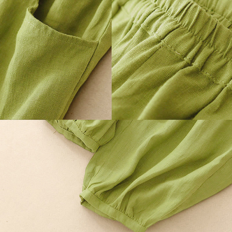 Buddha Stones Sommer-Pendelhose, einfarbig, knöchellang, mit Taschen - image 16