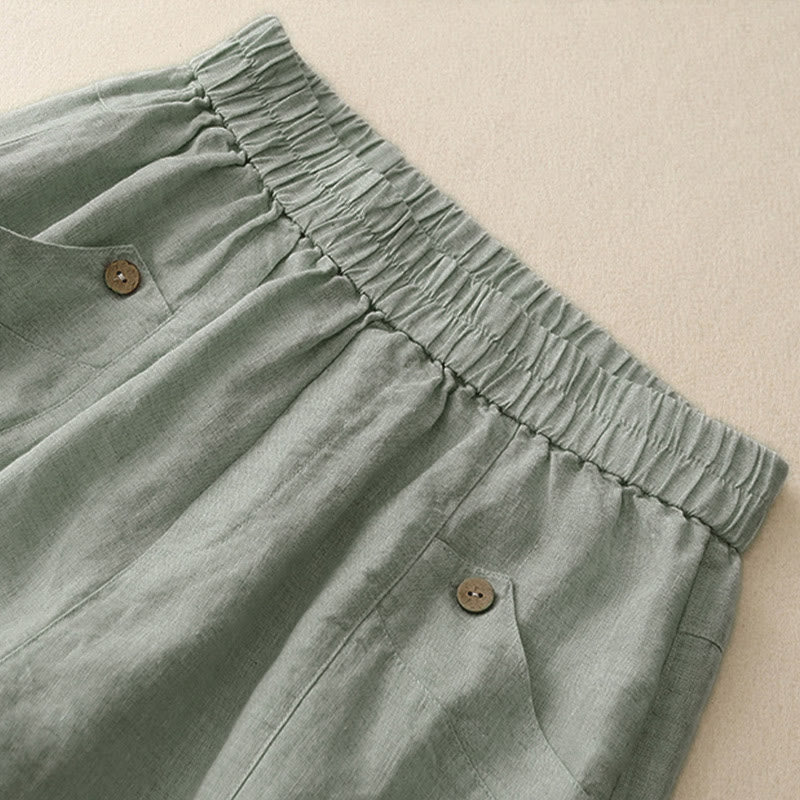 Buddha Stones Sommer-Freizeit-Shorts für Damen mit Taschen, schlicht, mit Knöpfen - image 1