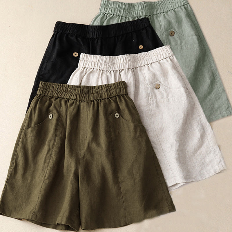 Buddha Stones Sommer-Freizeit-Shorts für Damen mit Taschen, schlicht, mit Knöpfen - image 26
