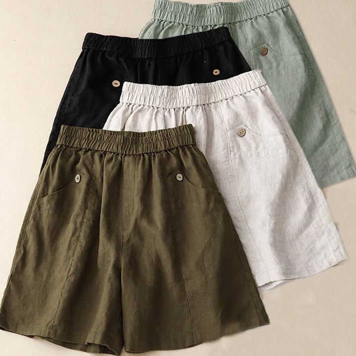 Buddha Stones Sommer-Freizeit-Shorts für Damen mit Taschen, schlicht, mit Knöpfen - image 26