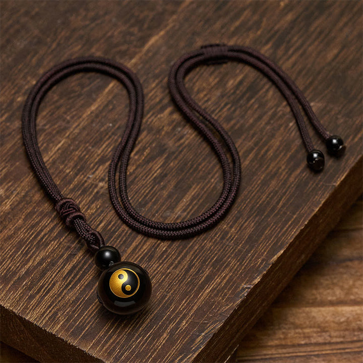 Buddha Stones Halskettenanhänger aus schwarzem Obsidian mit Yin-Yang-Symbol zur Reinigung - image 9