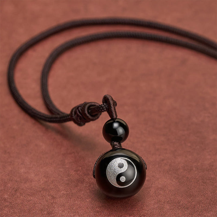 Buddha Stones Halskettenanhänger aus schwarzem Obsidian mit Yin-Yang-Symbol zur Reinigung - image 2