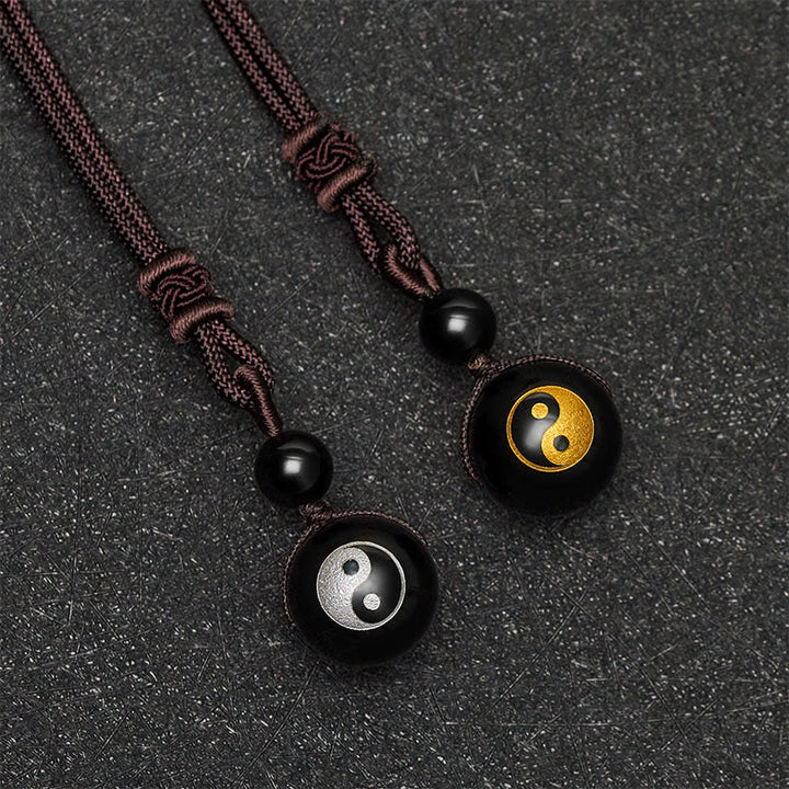Buddha Stones Halskettenanhänger aus schwarzem Obsidian mit Yin-Yang-Symbol zur Reinigung - image 11