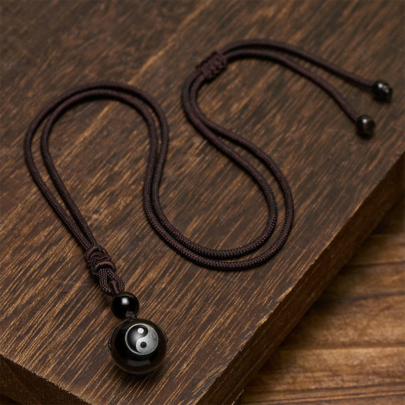 Buddha Stones Halskettenanhänger aus schwarzem Obsidian mit Yin-Yang-Symbol zur Reinigung - image 3