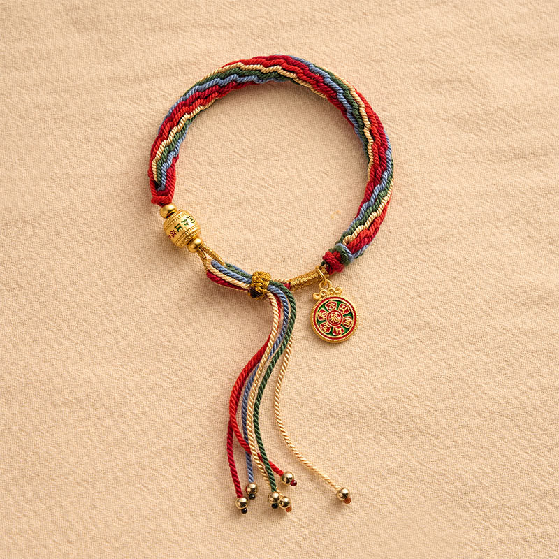 Buddha Stones Mehrfarbiges Seil-Energie-Emaille-Om-Mani-Padme-Hum-Charm-Armband - image 2