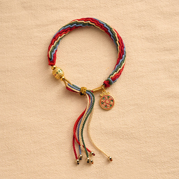 Buddha Stones Mehrfarbiges Seil-Energie-Emaille-Om-Mani-Padme-Hum-Charm-Armband - image 2