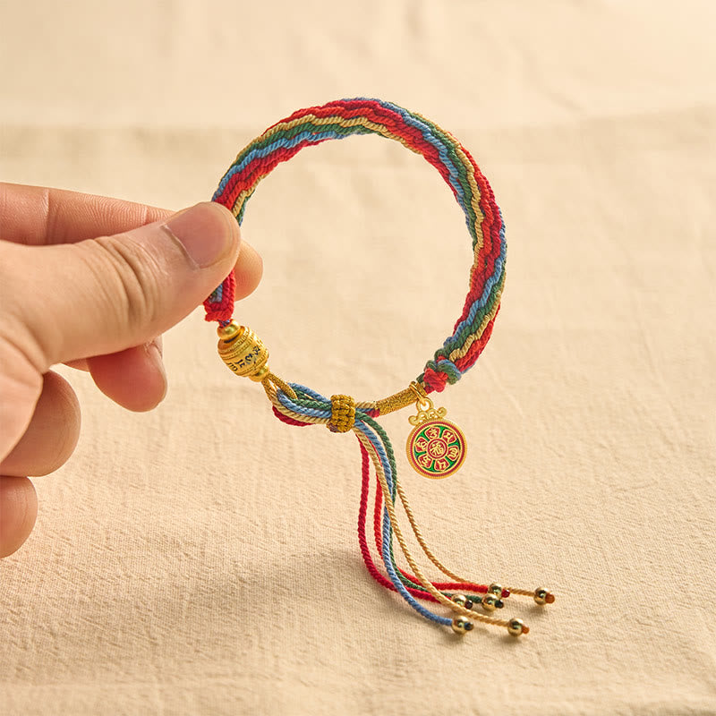 Buddha Stones Mehrfarbiges Seil-Energie-Emaille-Om-Mani-Padme-Hum-Charm-Armband - image 3