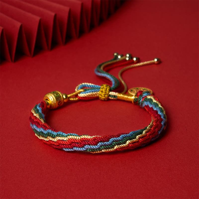 Buddha Stones Mehrfarbiges Seil-Energie-Emaille-Om-Mani-Padme-Hum-Charm-Armband - image 1